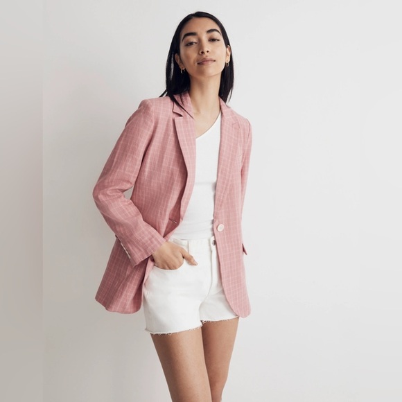 The Plaid Larsen Blazer in 100% Linen - Picture 1 of 8